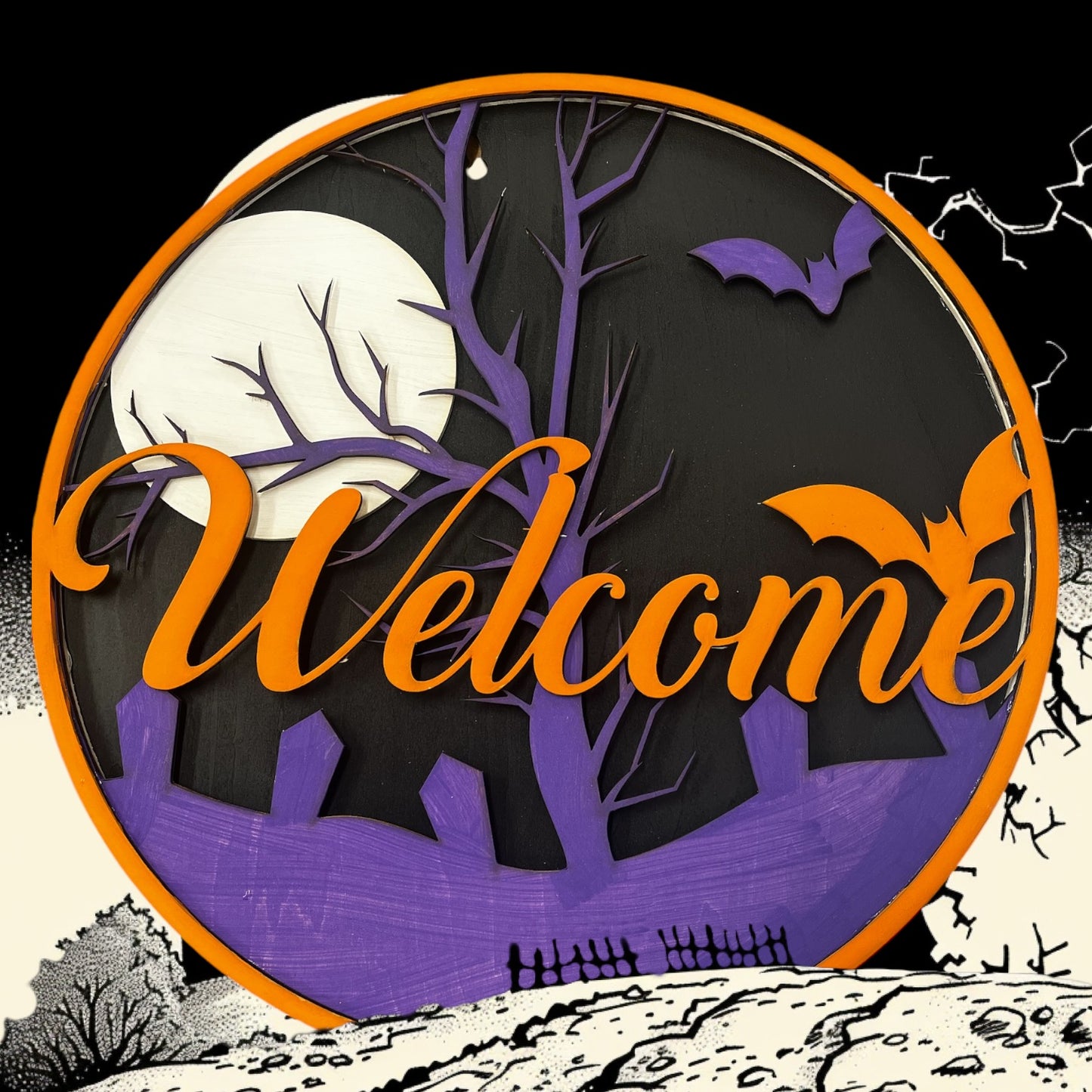 Spooky Welcome sign